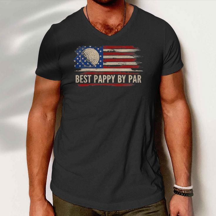 Vintage Best Pappy By Par American Flag Golf Golfer Gift Men V-Neck Tshirt