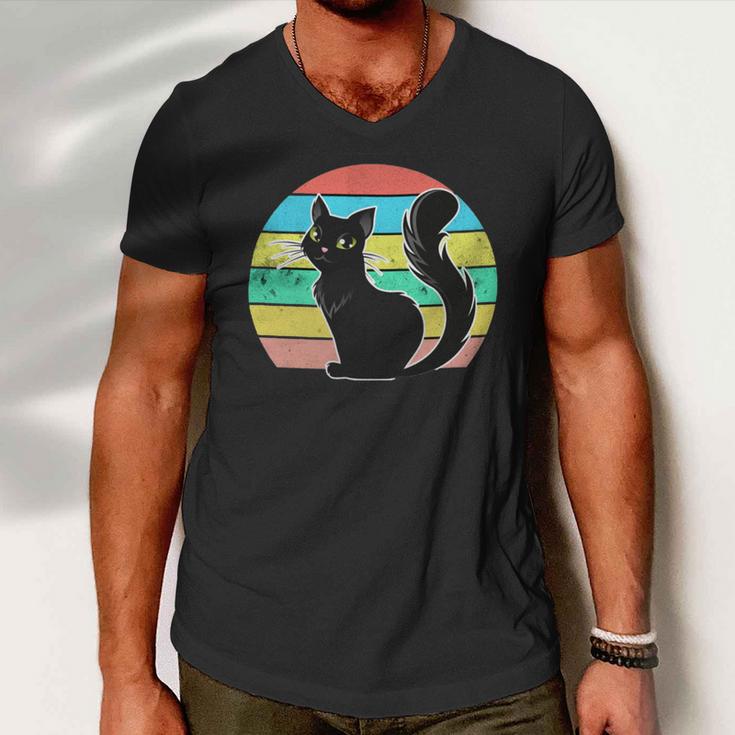 Vintage Black Cat Lover 307 Shirt Men V-Neck Tshirt