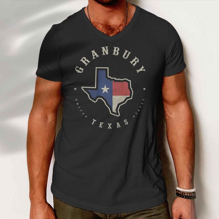 Vintage Granbury Texas State Flag Map Souvenir Gift Men V-Neck Tshirt