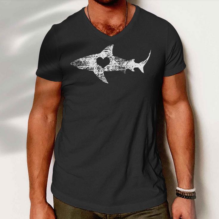 Vintage Shark Silhouette Hammerhead Shark Tiger Shark Heart 158 Trending Shirt Men V-Neck Tshirt