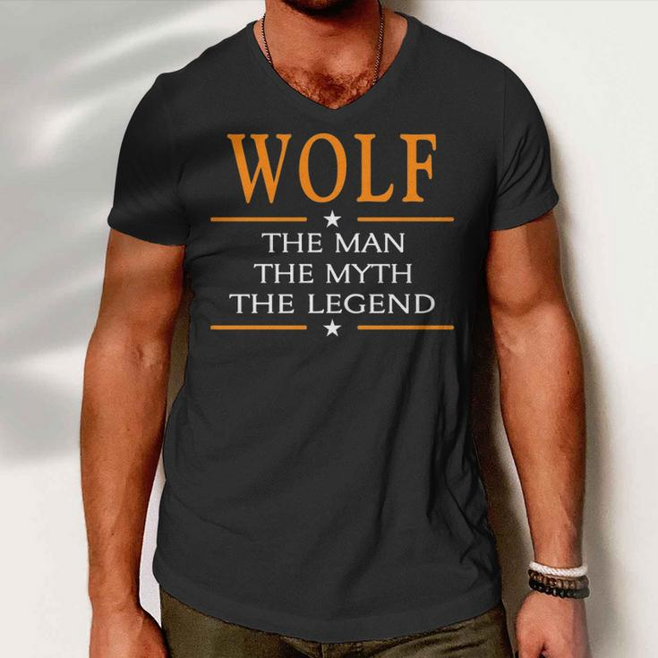 Wolf Name Gift Wolf The Man The Myth The Legend Men V-Neck Tshirt