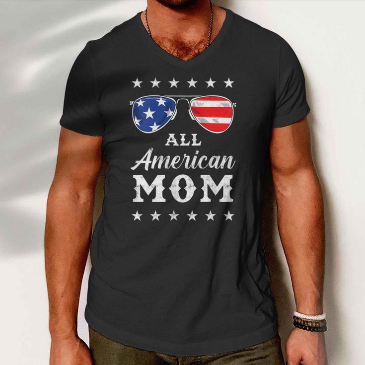 Womens All American Mom Us Flag Sunglasses 4Th Of July Men V-Neck Tshirt
