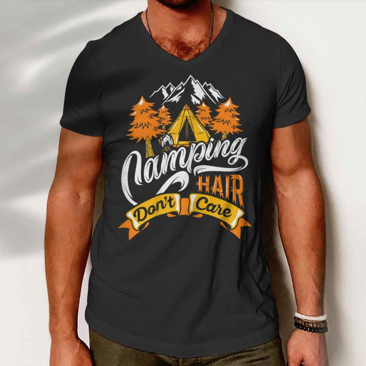 Womens Camping Hair Dont Care Shirt Funny Camp OutdoorShirt Men V-Neck Tshirt