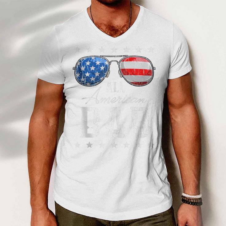All American Dad Usa Flag Sunglasses 4Th Of July Dad Men V-Neck Tshirt