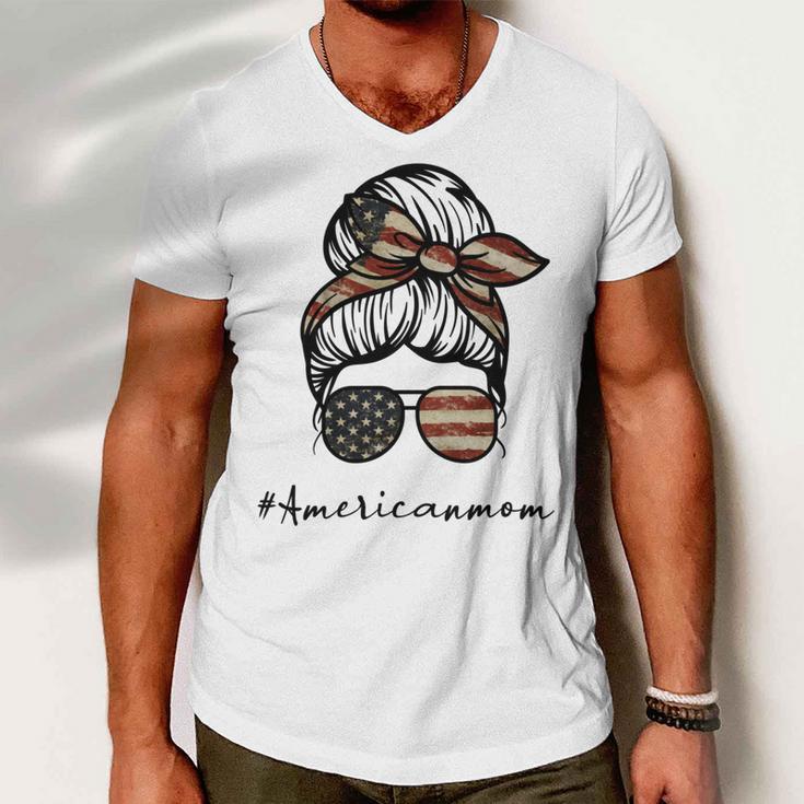 American Mom Great American Flag Sunglasses Mom Mothers Day Men V-Neck Tshirt