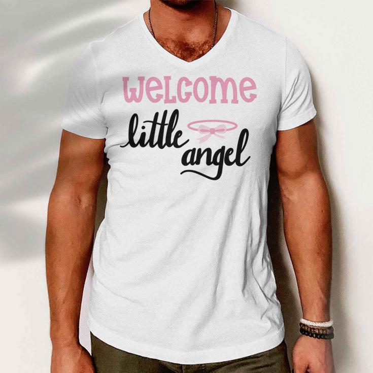 Baby Shower Text Design Welcome Little Angel Men V-Neck Tshirt