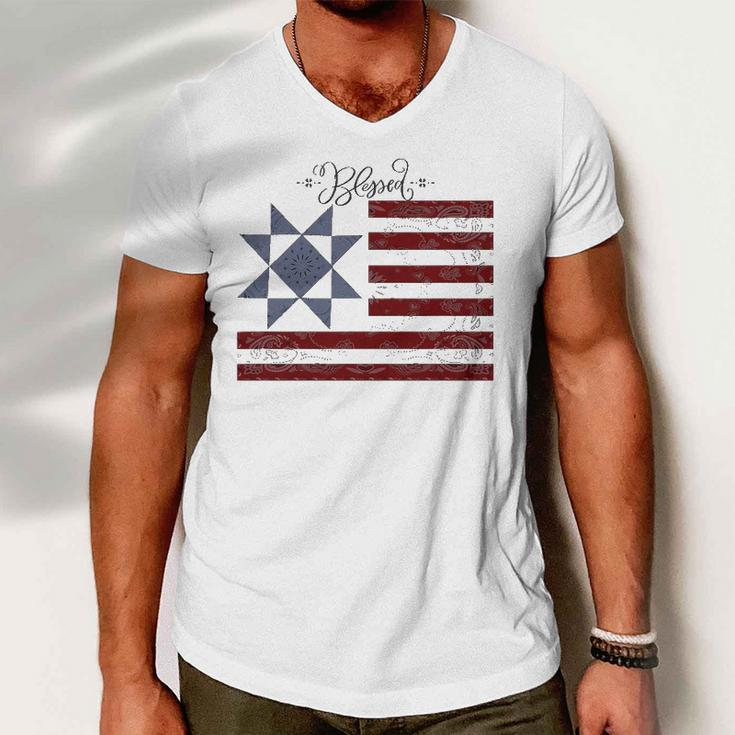 Barn Quilt July 4Th Gifts Vintage Usa Flag S Men V-Neck Tshirt