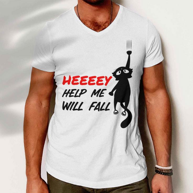 Black Cat Sayes Hey Cat Sayes Hey Men V-Neck Tshirt