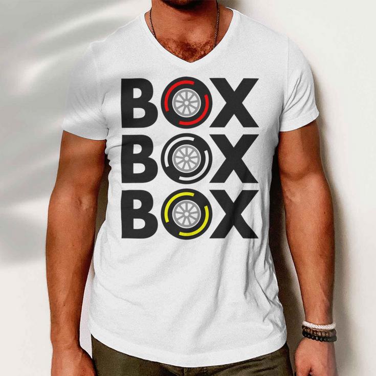 Box Box Box F1 Tyre Compound Design V2 Men V-Neck Tshirt