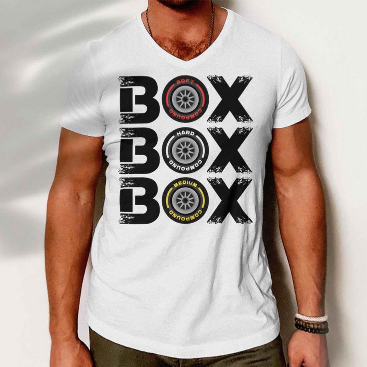 Box Box Box F1 Tyre Compound V2 Design Men V-Neck Tshirt