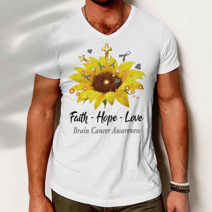 Brain Cancer Awareness Faith Hope Love Men V-Neck Tshirt