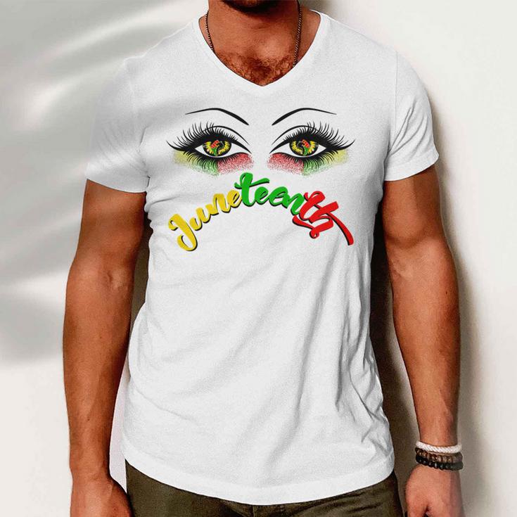 Bright Eyes Juneteenth African American Eye Black Flag V2 Men V-Neck Tshirt