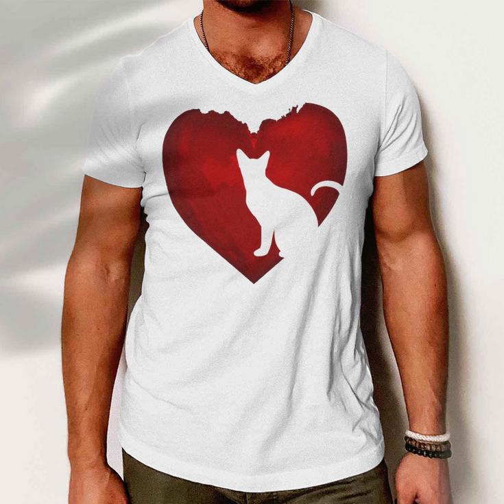 Cat Heart Shirt Cat Lovers Valentine Day Gifts For Couple Men V-Neck Tshirt