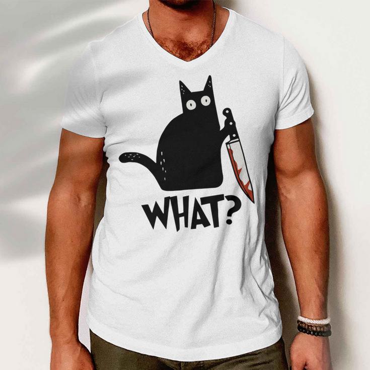 Cat What Murderous Black Cat With Knife Men V-Neck Tshirt