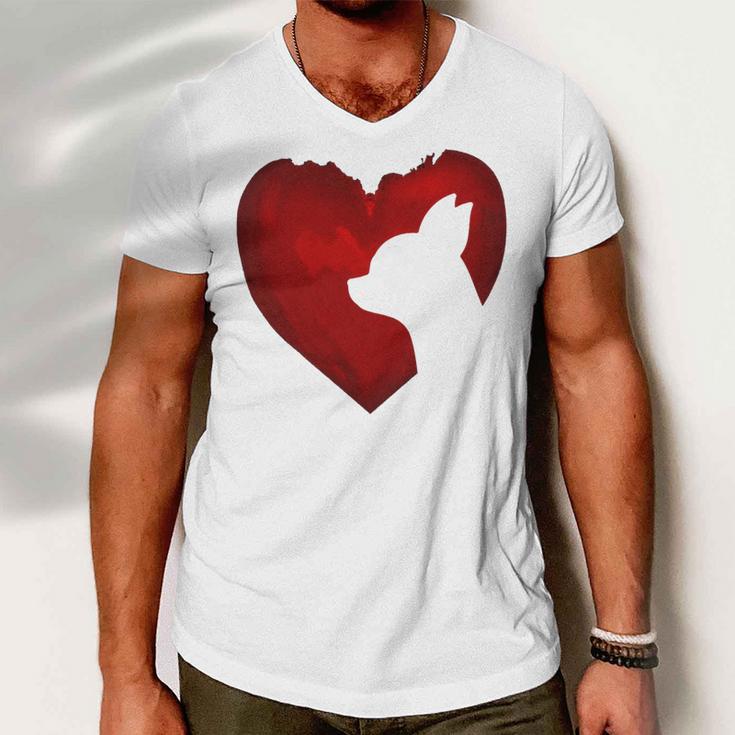 Chihuahua Shape With Red Heart Painting For Valentine Day Men V-Neck Tshirt