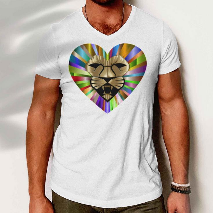 Colored Lion Heart Men V-Neck Tshirt