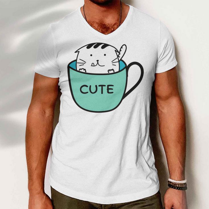 Cute Cat In Mug Men V-Neck Tshirt