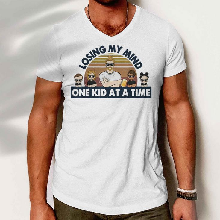 Dad Losing My Mind One Kid At A Time Men V-Neck Tshirt