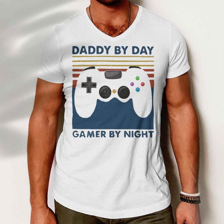 Daddy By Day Gamer By Night 250 Shirt Men V-Neck Tshirt