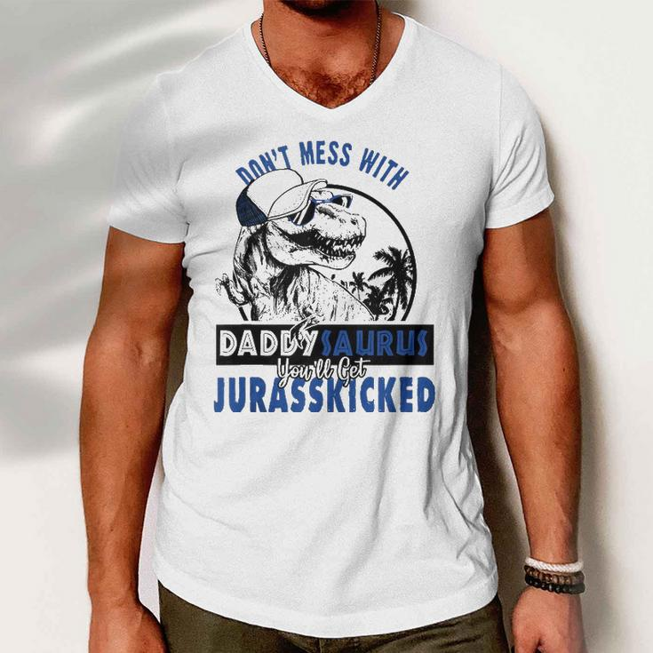 Daddysaurus Dad Husband Fathers Day Gift Matching Dinosaur Men V-Neck Tshirt