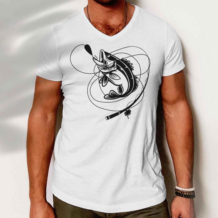 Fishing Bass Sticker Men V-Neck Tshirt