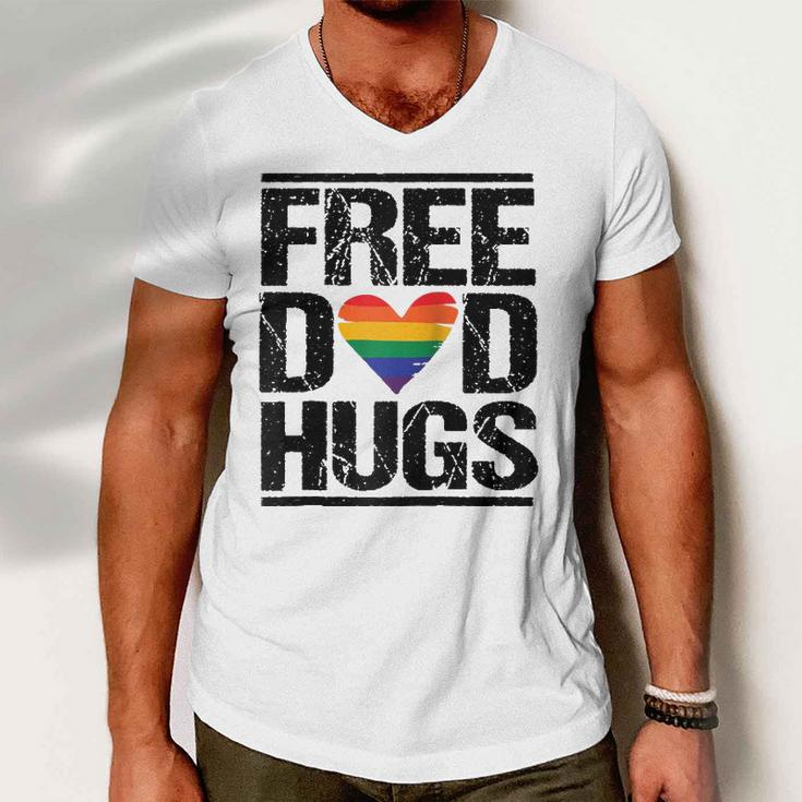 Free Dad Hugs Lgbtq Pride Stepfather Daddy Papa Design Raglan Baseball Tee Men V-Neck Tshirt