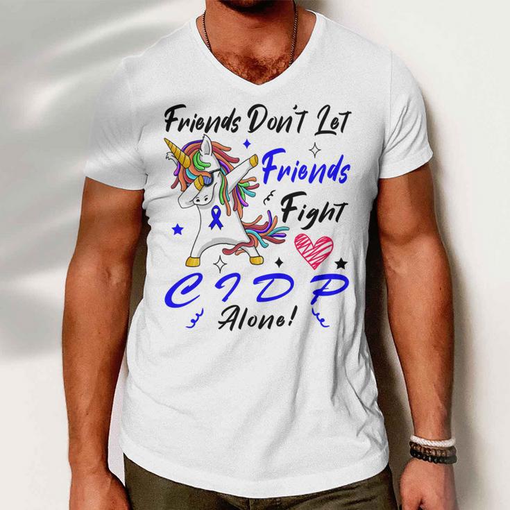 Friends Dont Let Friends Fight Chronic Inflammatory Demyelinating Polyneuropathy Cidp Alone Unicorn Blue Ribbon Cidp Support Cidp Awareness Men V-Neck Tshirt