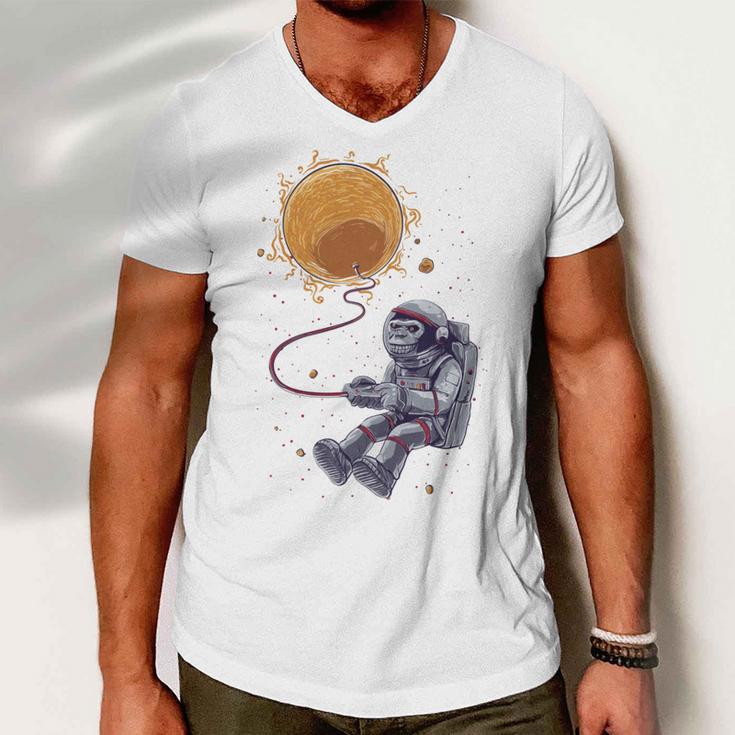 Funny Astronaut Monkey Blowing Sun V2 Men V-Neck Tshirt