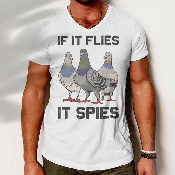 Funny Birds Pun Pigeon If It Flies It Spies Birds Are Liars Men V-Neck Tshirt