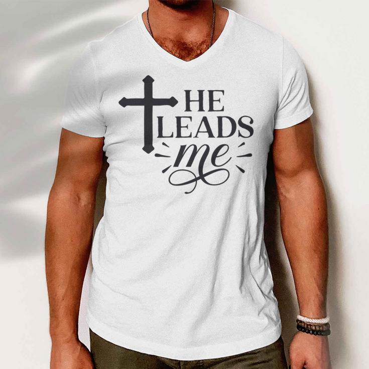 He Leads Me V2 Men V-Neck Tshirt