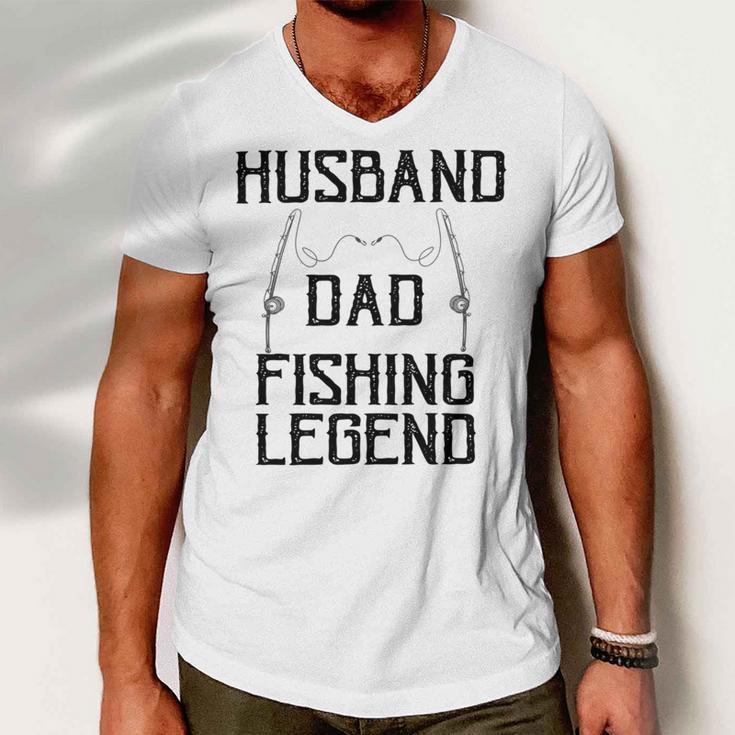 Husband Dad Fishing Legend Funny Fathers Day Father Fishermen Fishing Lovers Fishing V2 Men V-Neck Tshirt