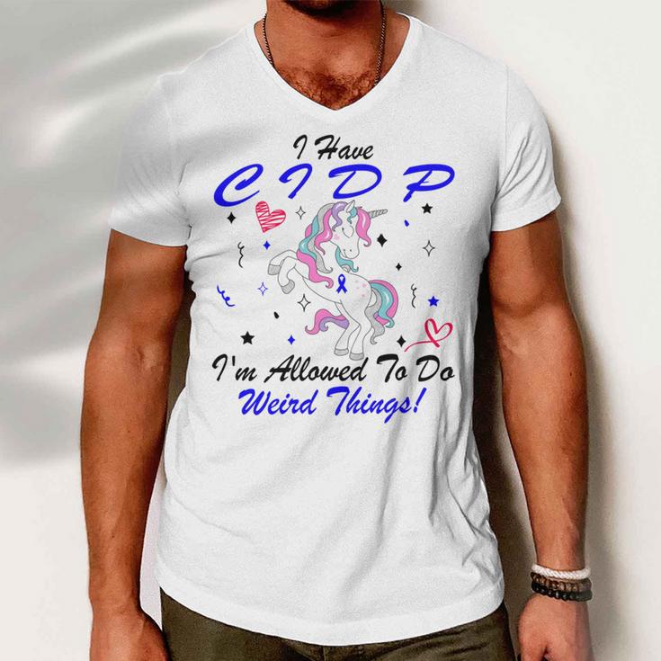 I Have Cidp Im Allowed To Do Weird Things Unicorn Blue Ribbon Cidp Support Cidp Awareness Men V-Neck Tshirt