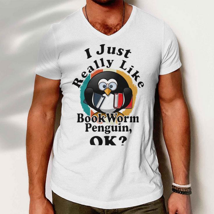 I Really Like Book Worm Penguin Ok Men V-Neck Tshirt