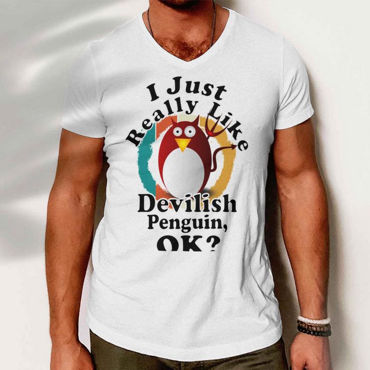 I Really Like Devilish Penguin Ok Men V-Neck Tshirt