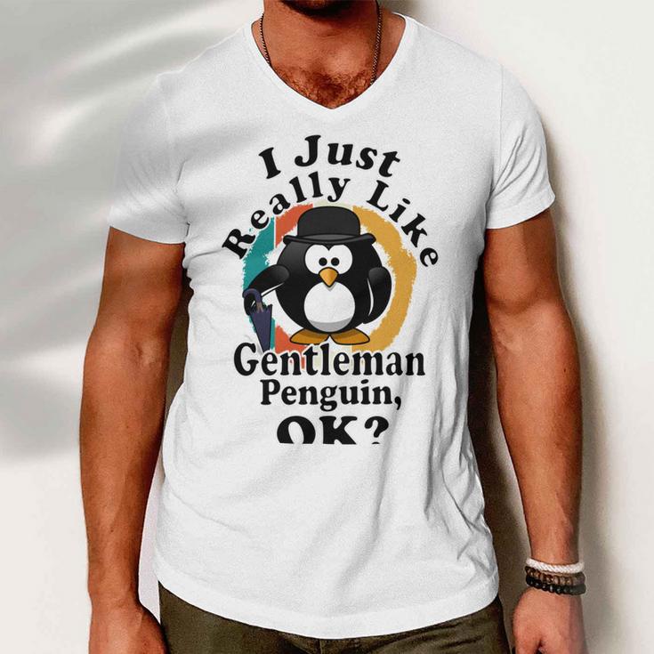 I Really Like Gentleman Penguin Ok Men V-Neck Tshirt