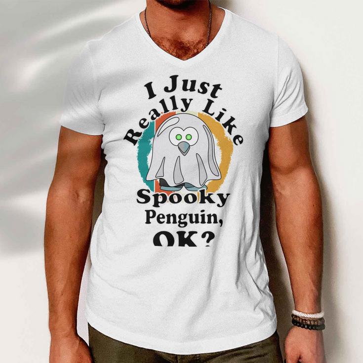 I Really Like Spooky Penguin Ok Men V-Neck Tshirt