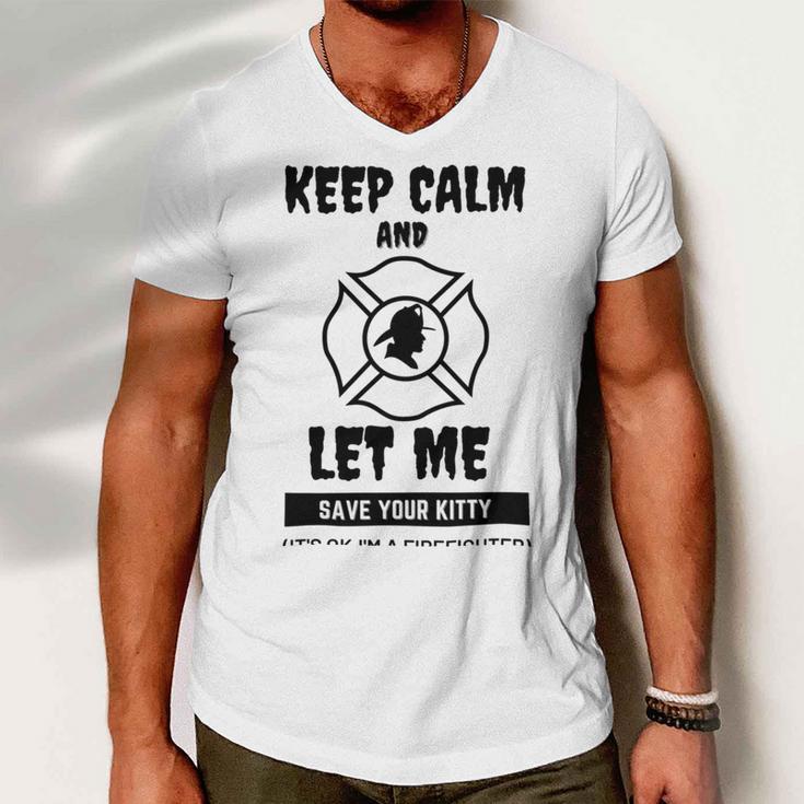 Keep Calm And Let Me Save Your Kitty Men V-Neck Tshirt