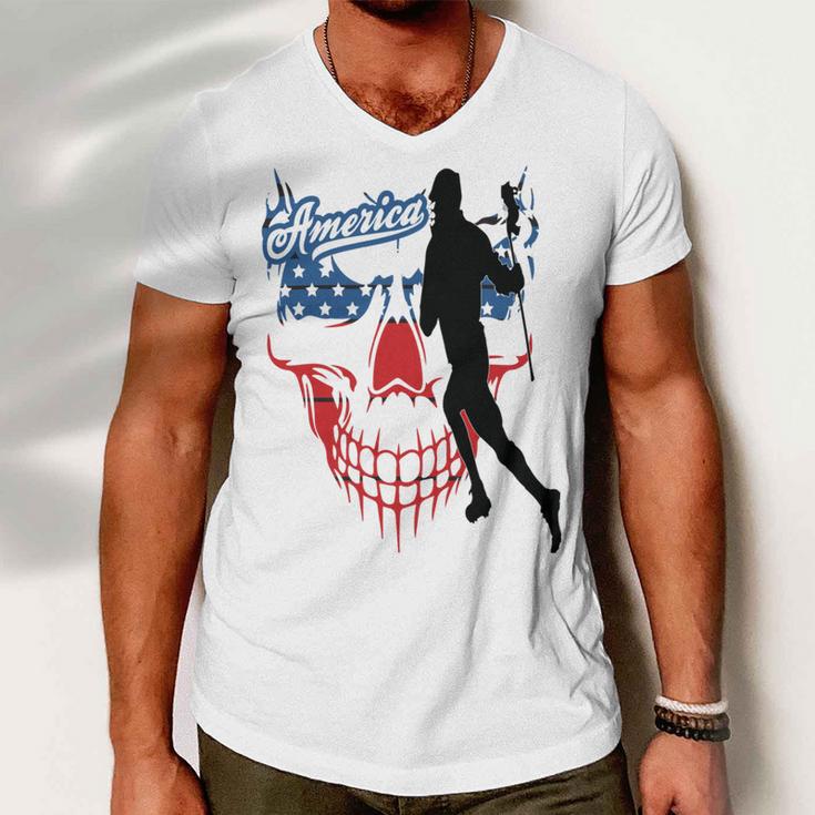 Lacrosse Usa Flag Men V-Neck Tshirt