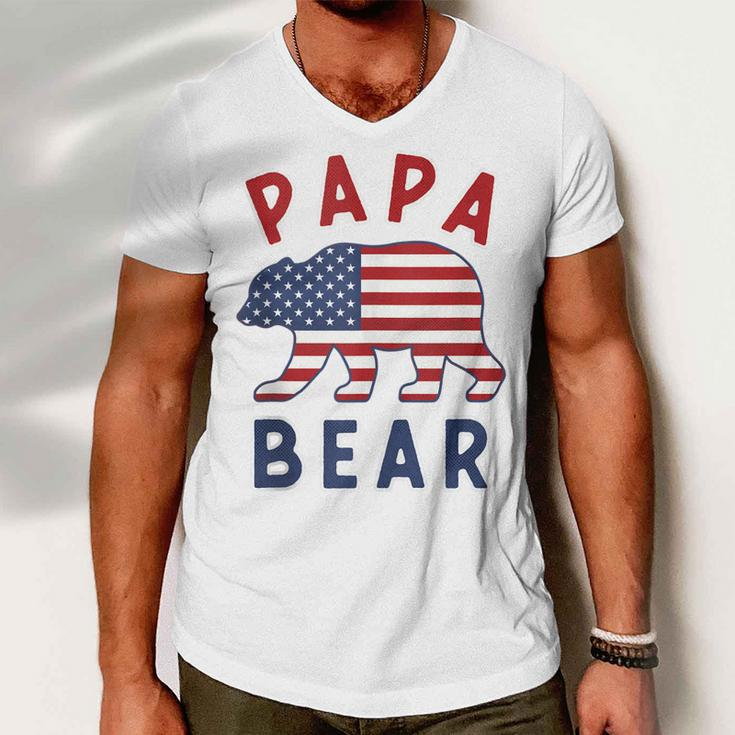Mens American Flag Papa Bear 4Th Of July Usa Patriotic Dad Men V-Neck Tshirt