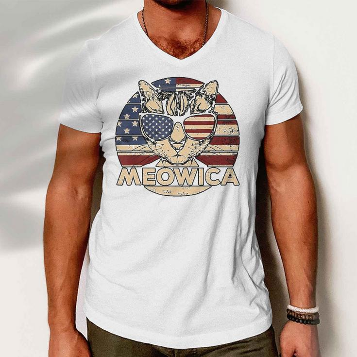 Meowica American Cat 4Th Of July Flag Sunglasses Plus Size Men V-Neck Tshirt