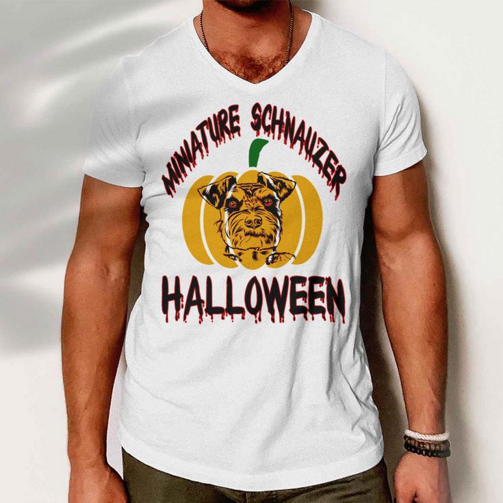 Miniature Schnauzer Halloween On All Hallows Night Men V-Neck Tshirt