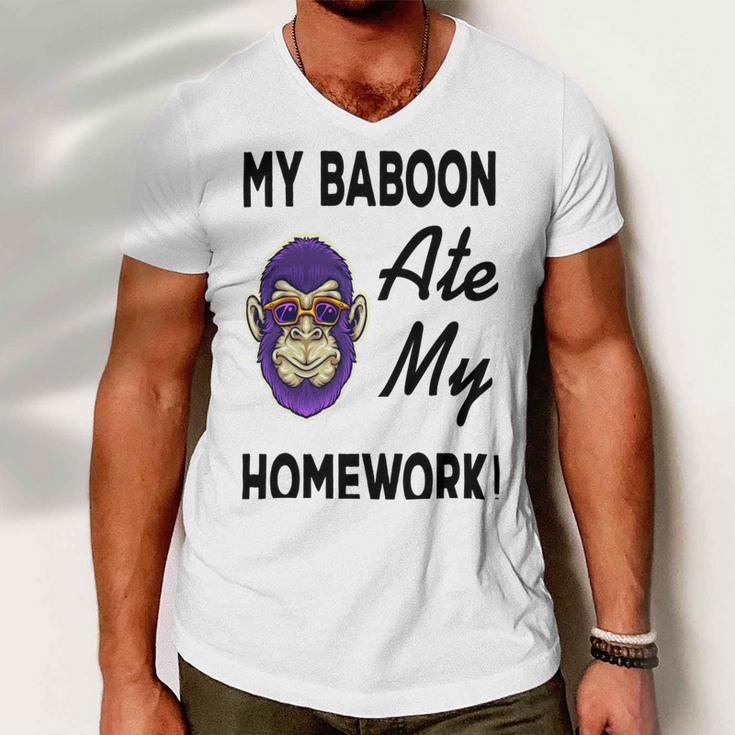 My Baboon Ate My Homework Men V-Neck Tshirt