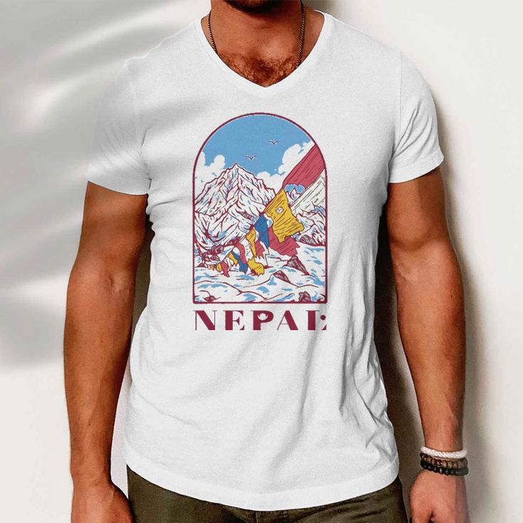 Nepal Himalayan Mountain Prayer Flags Men V-Neck Tshirt