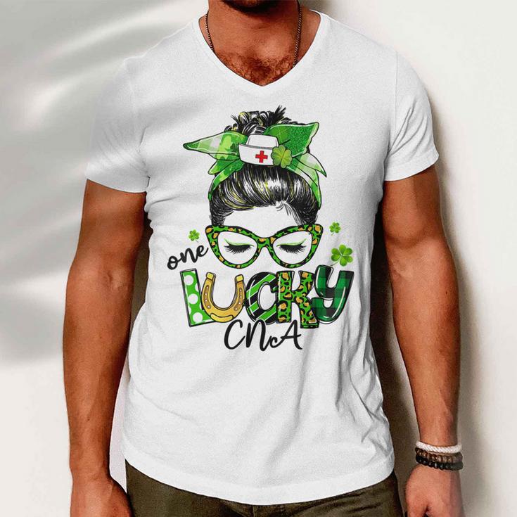 One Lucky Cna Messy Bun Shamrocks St Patricks Day Men V-Neck Tshirt