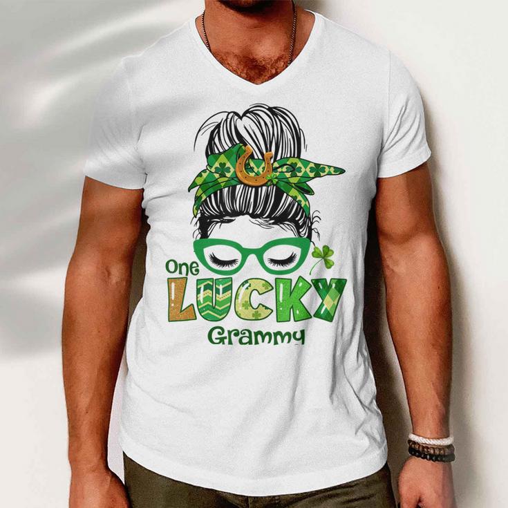 One Lucky Grammy Messy Bun Leopard St Patricks Day Men V-Neck Tshirt