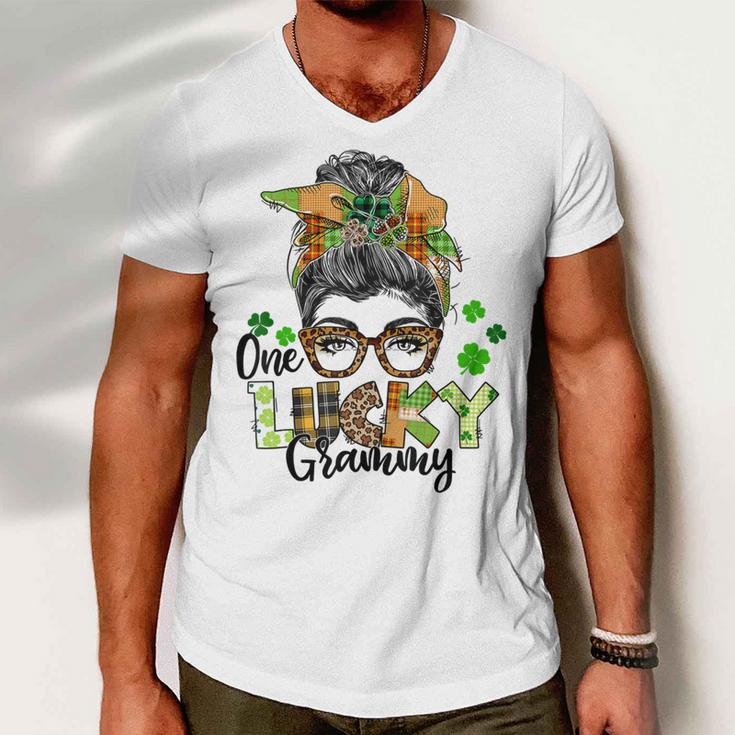 One Lucky Grammy Shamrock Plaid Leopard St Patricks Day Men V-Neck Tshirt