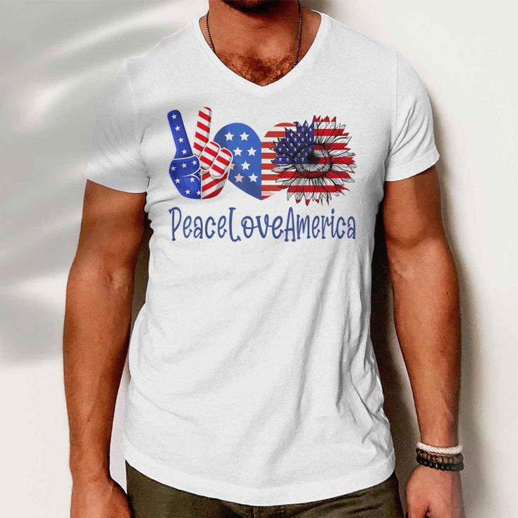 Peace Love America 4Th July Patriotic Sunflower Heart Sign V3 Men V-Neck Tshirt
