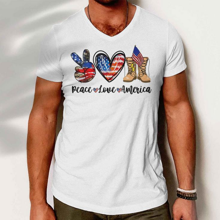 Peace Love America Vintage 4Th Of July Western America Flag V2 Men V-Neck Tshirt
