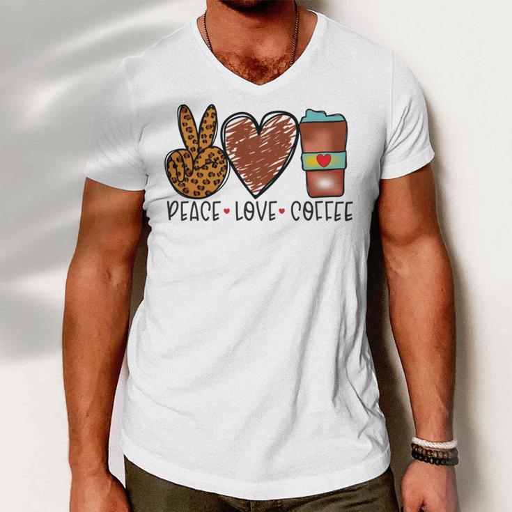 Peace Love Coffee Men V-Neck Tshirt