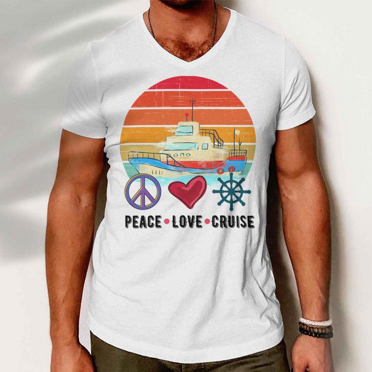 Peace Love Cruising Family Cruise Vacation Matching Gift Men V-Neck Tshirt